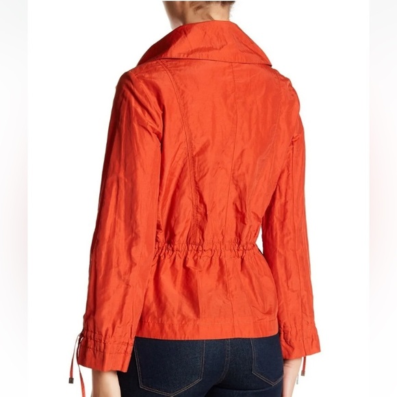 Cole Haan Nylon Orange Front Zip Drawstring Raincoat Jacket sz M - Picture 3 of 11